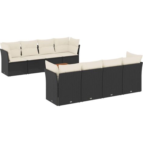Maison Exclusive - Salon de jardin 9 pcs avec coussins noir résine tressée (1/3)