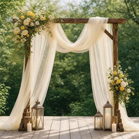 Tissu pour Arche de Mariage Voilage Jaune Clair, 75 x 600 cm Chiffon Tissu au Mètre, Tulle Fond pour Mur Photo Arche de Cérémonie Photographie Table Fête (1/5)