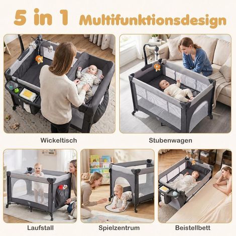 Sommeil et soins de nuit facilités avec ce parc bébé 5 en 1, berceau cododo avec matelas (1/5)