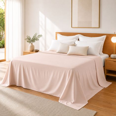 Drap Plat 240 x 300 cm Rose blush Satin de Coton Peigné 120 Fils/cm² - Qualité Hôtelière Premium (1/4)