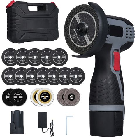 Meuleuse d'angle sans fil 28 000 tr/min, mini-meuleuse d'angle avec batterie 16,8 V 2 x 1 500 mAh, lames de coupe et affichage numérique LED pour la découpe de briques et de bois polis. (1/5)