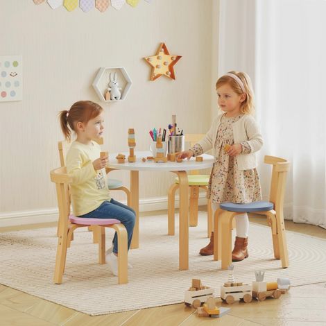 Set de table et chaise enfant 5 pièces en bois massif léger multicolore (1/5)
