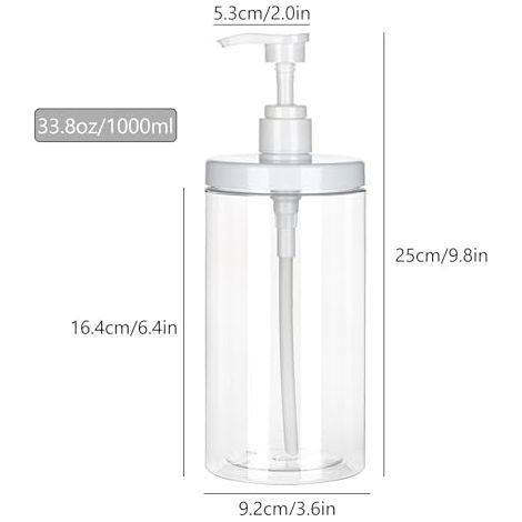 Nachfüllbarer Pumpspender, 2er-Set à 1000 ml (33,8 oz) für klare Seife und Desinfektionsmittel, mit großer Öffnung, geeignet für Shampoos und Duschgels im Badezimmer. (1/5)