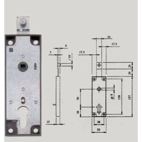 Serrure de porte basculante - ISEO - ISEO 646000 - Fouillot 8 mm - Livrée nue (sans cylindre) - 1 point (1/4)
