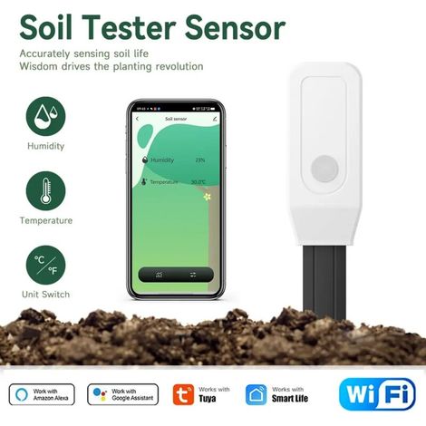 (Lot de 2) Testeur de sol Tuya Wifi : capteur d'humidité, de température et d'humidité, hygromètre sans fil pour plantation, jardin et pelouse en pot.