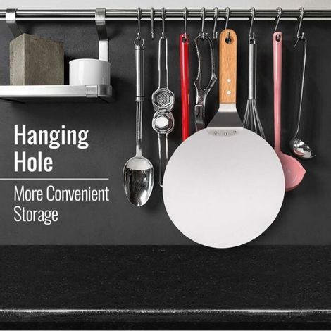Pelle à pizza inox + manche bois – idéale pour pierre, pain & gâteau – poussoir efficace et durable (1/4)