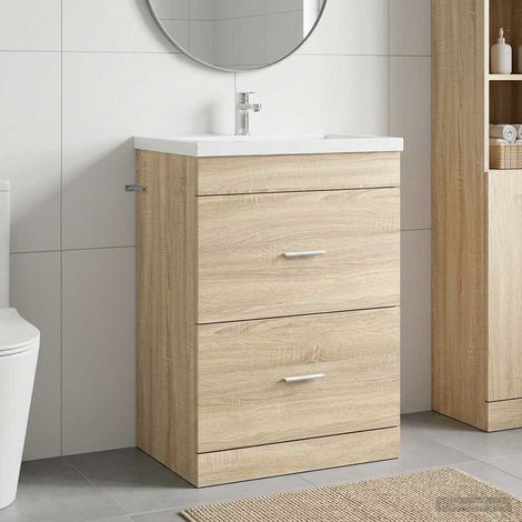 Meuble sous lavabo avec tiroirs, bois d’ingénierie, chêne Sonoma, 56 x 37,5 x 81 cm - PANGIVO (1/5)