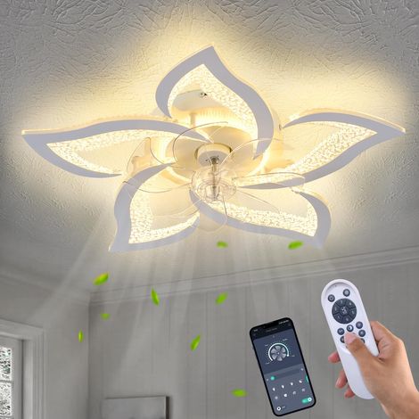 69cm White Bubble Swallowtail Ceiling Fan Light 220V Stepless Dimmable Variable Frequency Remote APP Flush Mount Box Magnetic For Bedroom Kitchen (1/5)