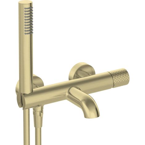 Miscelatore vasca da bagno a incasso con doccetta finitura oro spazzolato - Hexo