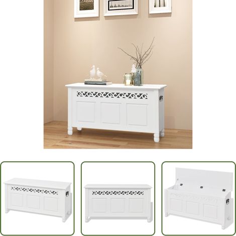 vidaXL Stauraum - Aufbewahrungsbank Barockstil MDF Weiß (1/5)