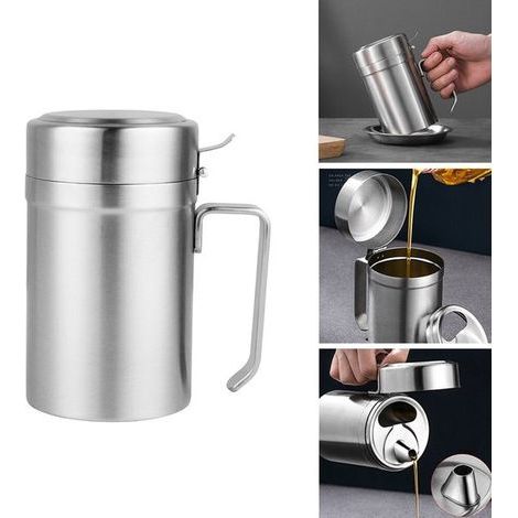 Bidon d'huile - 500 ml - Bouteille d'huile en acier inoxydable - Bouteille d'huile d'olive - Carafe verseuse d'huile (1/5)