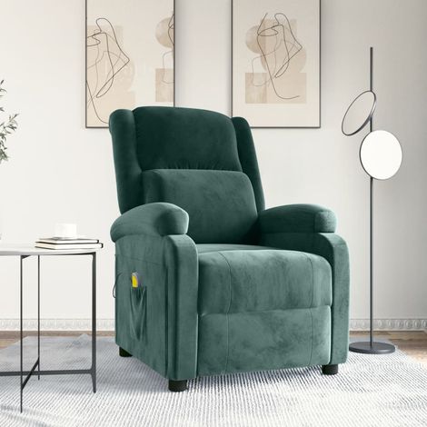 Sillón de masaje de terciopelo verde oscuro vidaXL