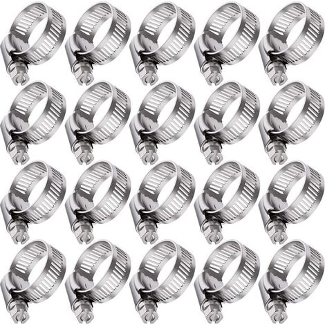 Pack of 20 adjustable hose clamps made of 304 stainless steel, 6 to 12 mm diameter, 8 mm band width, robust and rust-resistant for securing water pipes (1/5)