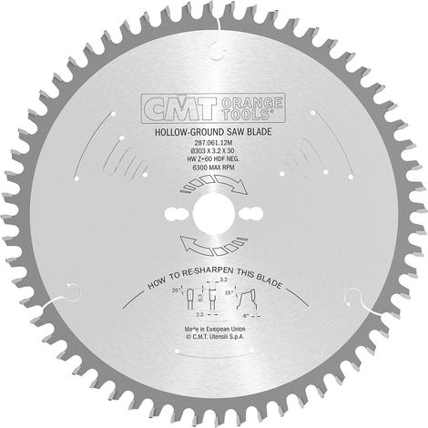 287.061.12M LAMA DENTE CONCAVO HW 303x3.2/2.2x30 Z60 HDF -6°NEG (1/4)