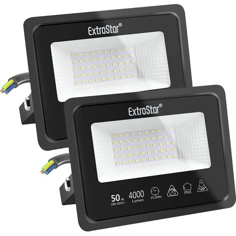 Projecteurs LED Extérieur 50W, IP65 Etanche, 4000LM, Spot LED Extérieur, 6500K Blanc Froid, Eclairage de Sécurité, pour Jardin Terrasse Garage Patio Grange Cour, Lot de 2 (1/5)
