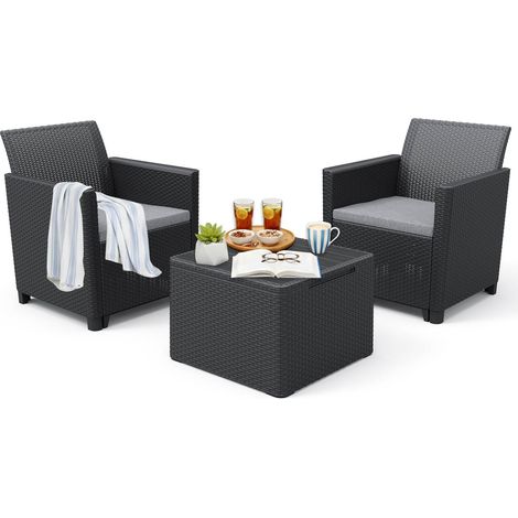 Dmora - Loungeset für draußen Barrie, Outdoor-Lounge mit Couchtisch, Terrassenset mit Kissen, Gartenkomposition mit Sofa und Sesseln, 64x65 h74 cm, Anthrazit