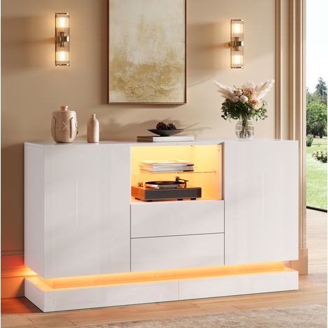 Madia 140x40x80 cm in truciolato bianco con LED controllabile, per soggiorno – MEUBLIV (1/5)