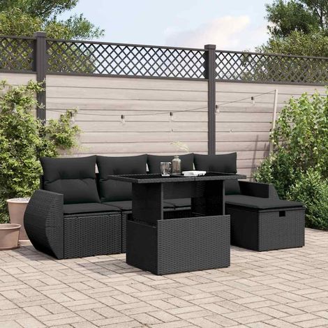 Salon de jardin 6 pièces avec coussins noir en résine tressée et table relevable - PANGIVO (1/5)