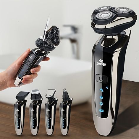 Rasoir électrique rechargeable 3 lames pour homme — Kit de toilettage multifonction (Accessoires en option : tondeuse nez/favoris et tête de tondeuse à cheveux) (1/5)