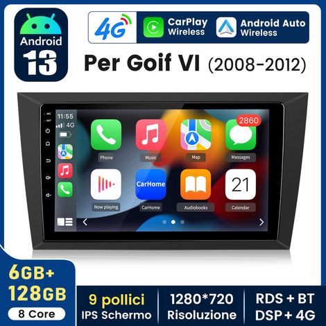 9 pouces Carplay Autoradio pour Golf VI 2008-2012 Android 6+128G JUNSUN (1/5)