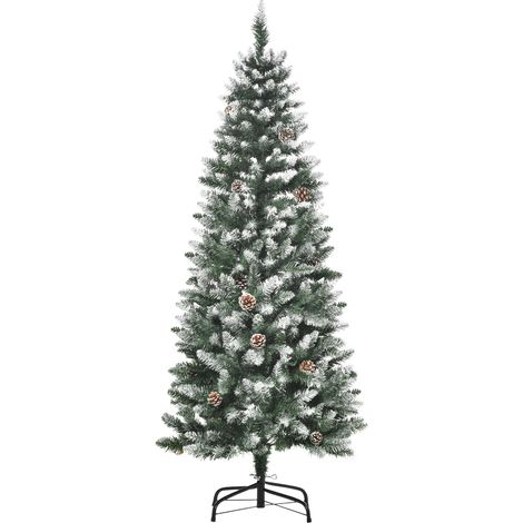 HOMCOM Albero di Natale da 150cm Innevato 464 Rami e 28 Pigne Verde e Bianco (1/5)