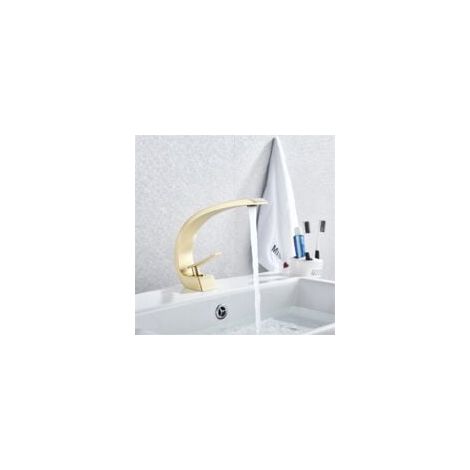 Rubinetto moderno per lavabo da bagno, monoforo, con maniglia singola, miscelatore per lavabo, acqua calda e fredda, colore oro (senza tubi flessibili) (1/4)