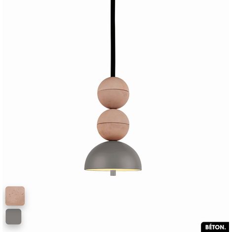 Lampe de suspension en béton - BOSFOR CONCRETE ROSE - GRIS 2 BALLES LED 14W (1/3)