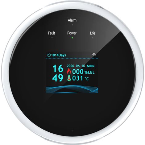 Détecteur de fuites de gaz et alarme incendie Wi-Fi avec écran LCD mural, contrôle par application, testeur intelligent de gaz naturel/GPL, avertisseu (1/5)