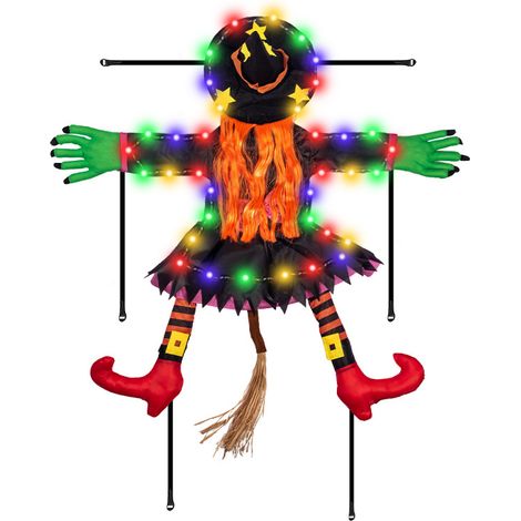 Halloween-Dekorationen: Fliegende Hexe mit LED-Beleuchtung – LED-Dekorationen für den Innenbereich, Partyzubehör, Rasen im Freien, Veranda (1/5)