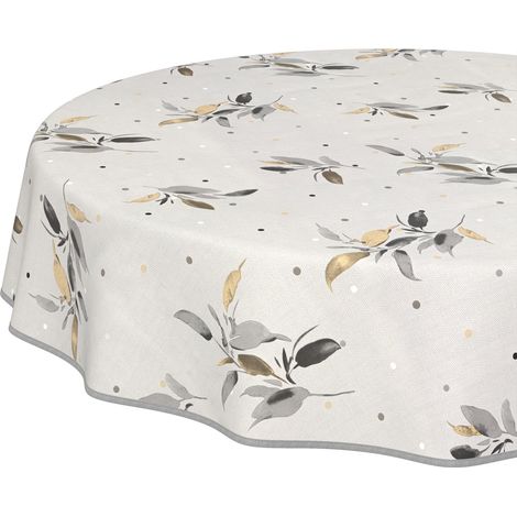 Nappe en Toile cirée Lavable, Facile d'entretien et imperméable, Effet Lotus, pour Table de Jardin, Ronde, 140 cm, avec Ourlet, bordée (1/5)