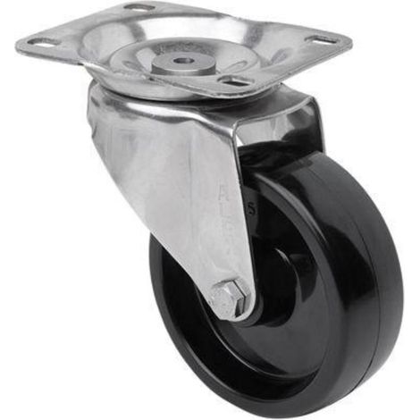 RUEDAS ALEX rueda giratora placa inox.10zvi100-tt resina negra eje liso (1/2)