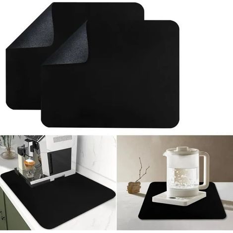 Tapis d'égouttement - Noir - Lot de 2 - 44 x 30 cm - Séchage rapide - Absorption efficace (1/4)