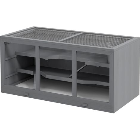 Jaula de madera de 3 niveles para pequeños roedores 115 x 57 x 55 cm gris MODENUIT (1/5)