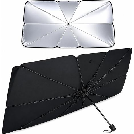 Parasol plegable para coche, protector de parabrisas anti-UV, parasol para coche con funda, compatible con coches, SUV y camiones. (1/5)