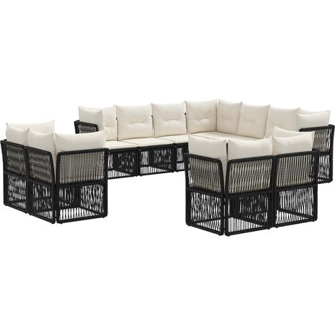 Gartensofa-set 11 pcs Schwarz Poly-Rattan vidaXL