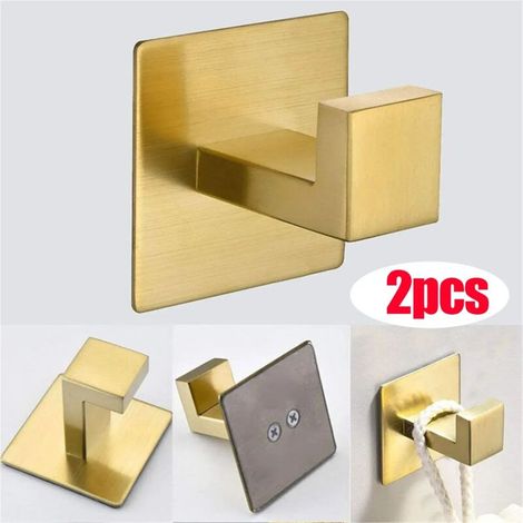 Toallero de baño autoadhesivo sin perforación con gancho dorado, puerta Premium, pared, 60cm, cocina, acero inoxidable cepillado (1/5)
