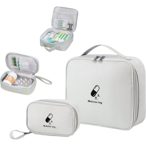 Lot de 2 trousses à médicaments – Trousse de premiers secours et de rangement de médicaments imperméable en tissu Oxford – Grande et petite trousse de voyage pour la maison, le bureau, les voyages et (1/5)