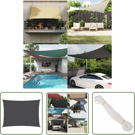 The Living Store Voile de parasol tissu oxford rectangulaire 3x4,5 m anthracite - Parapluie - Voile Solaire - Parasol Rectangle - Parasol Extérieur - Protection UV (1/5)