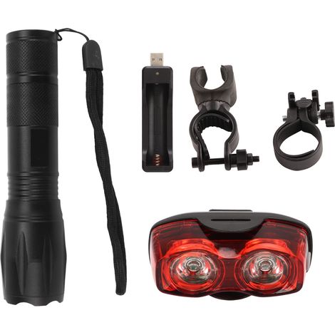 Kit Feux Vélo T6 Lampe Avant Flash Puissante + Feu Arrière Rechargeable Éclairage VTT Sécurité (1/5)