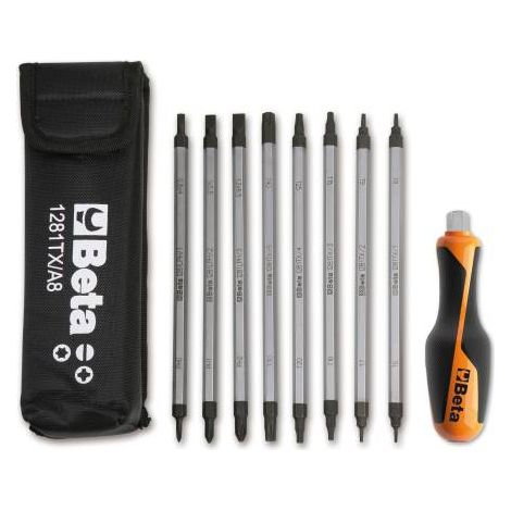 Beta 1281bg-tx/a8 jeu de tournevis et d'accessoires bivalents