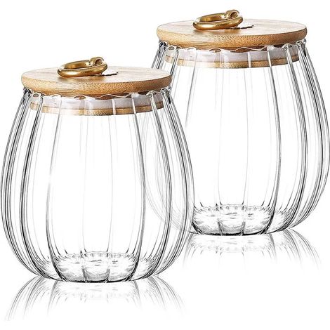 Bocal de rangement hermétique - Lot de 2 - Verre borosilicate - Couvercle bambou - 750 ml (ovale) (1/5)