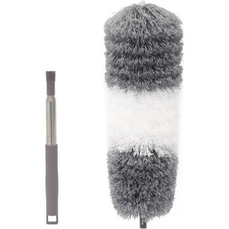 Plumeau Poussière en Télescopique Longueur de 60cm à 140cm Lavable Gris et Blanc (1/3)