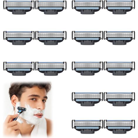 Lot de 16 lames de rasoir compatibles avec Gillette Mach 3 pour homme le rasoir. Recharges pour Mach 3, tondeuse et rasoir manuel. Lame de rechange 3 couches avec double bande lubrifiante (1/5)