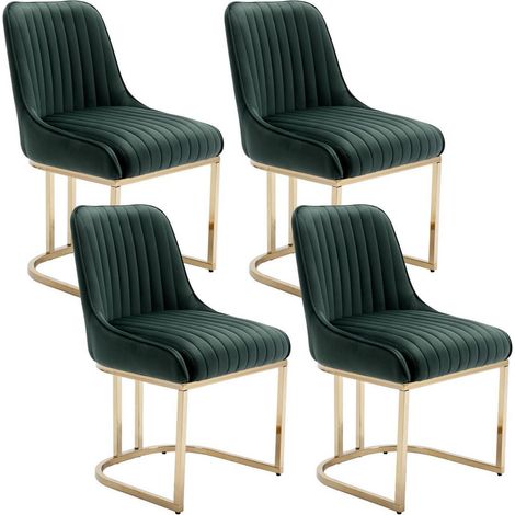 Esszimmerstühle 4er Set Samt Grün mit Metallbeinen, gepolstert (1/3)