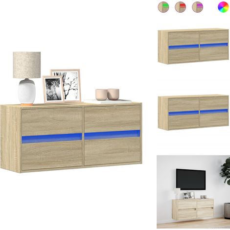 Meuble TV mural avec lumières LED chêne sonoma 100x31x45 cm - Meuble TV Mural - Meubles TV Muraux - Meuble TV Suspendu Au Mur - Meuble TV Flottant (1/5)