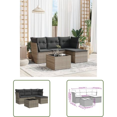 The Living Store 5-tlg. Garten-Sofagarnitur mit Kissen Grau Poly Rattan - Gartenmöbel Set - PE-Rattan Möbel - Outdoor Sofa - Esstisch - Lounge Garnitur (1/3)