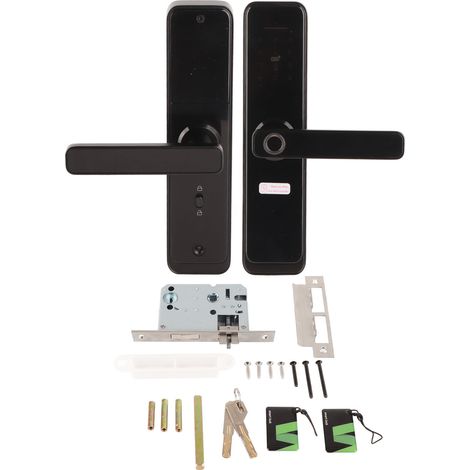 Serrure connectée X2 Métal Noir Biométrique Clavier tactile RFID Carte badge Empreinte digitale Code secret Sécurité porte intérieure (1/5)