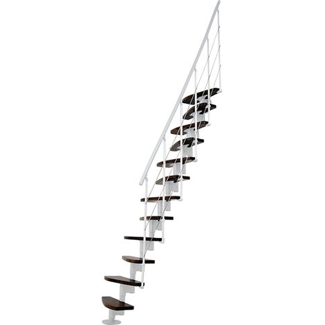 platzsparende gerade Treppe 13 Stufen - erreichbare Höhe 2.41 bis 3.17m - Breite 65cm - weiße Struktur und Nussbaumstufe - NIZZA60/I/SBMNO-13