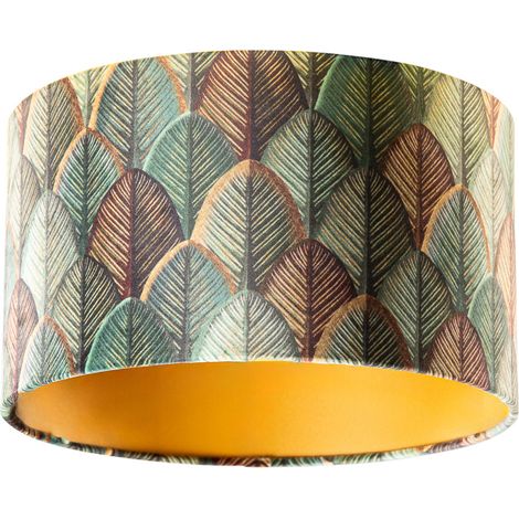 QAZQA Clásico/Antiguo Algodón Pantalla de lámpara de terciopelo con diseño de hojas y interior dorado 35/35/20 , Redonda Apto para lámpara colgante y de pie (1/3)