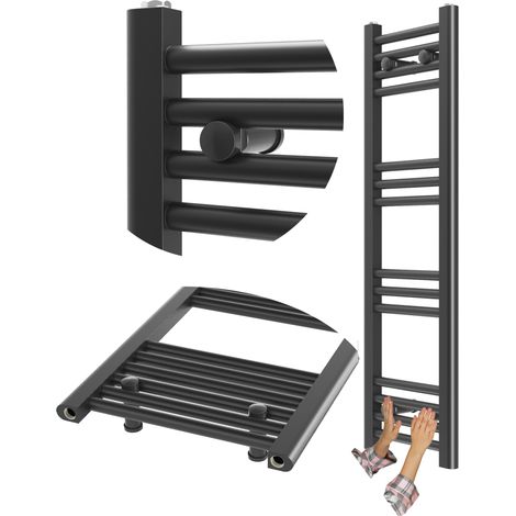 Radiateur sèche-serviettes salle de bain Granitan BRENO 30x100cm noir mat 271W acier avec 14 barres et connexion inférieure (1/5)